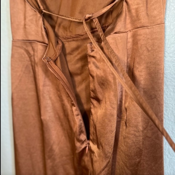 Bronze Satin Ruched Backless Maxi Dress Medium - Picture 7 of 7